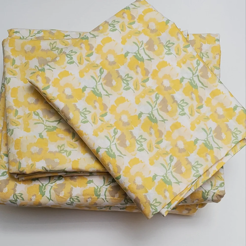 Martha Stewart 100% Cotton Yellow Garden Floral Full Set Of Sheets Pillowcases